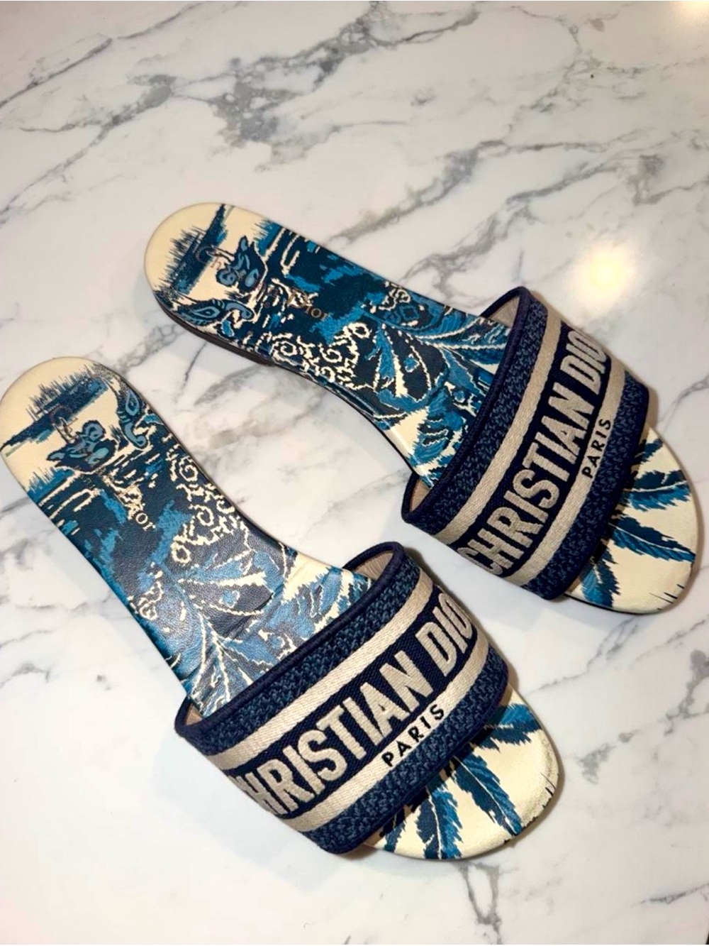 Christian Dior Dway White Floral Print Slides Sandals Women's Size